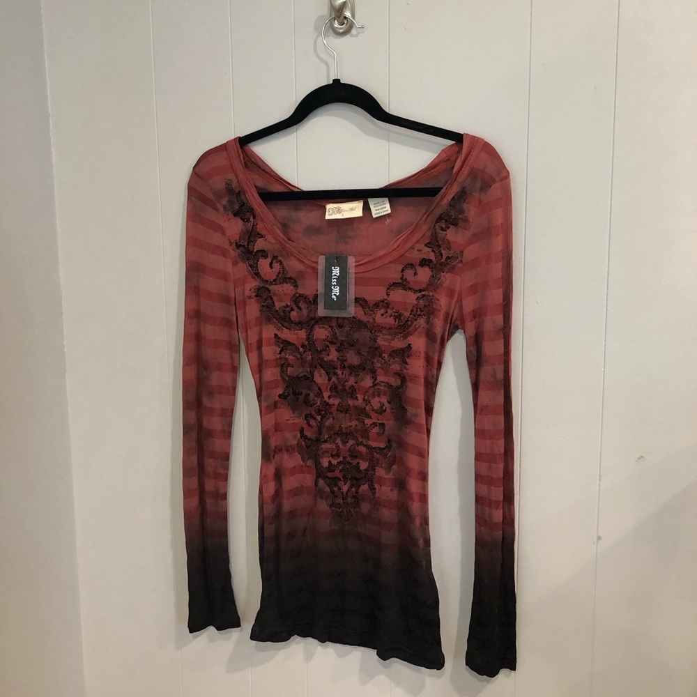 Miss Me Stud Embellished Long Sleeve Ombré Top